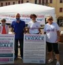 Il gazebo per la raccolta firme per il referendum per l'eutanasia legale in piazza Caduti a Mogliano