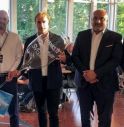 da sinistra, il sindaco di Motala Nils-Ingvar Graan, il CEO della Vätternrundan Oskar Sundblad, il general manager della Prosecco Cycling Massimo Stefani, il sindaco di Valdobbiadene Luciano Fregonese e il presidente della Vätternrundan Roger Altsäter