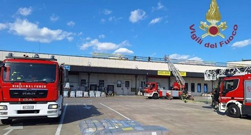 Fiamme sul tetto di una fabbrica: intervento in corso dei vigili del fuoco