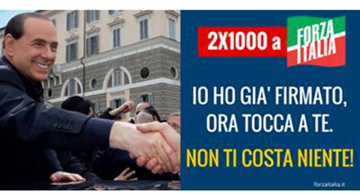 Forza Italia ha i conti in Rosso. Berlusconi chiede il 2X1.000