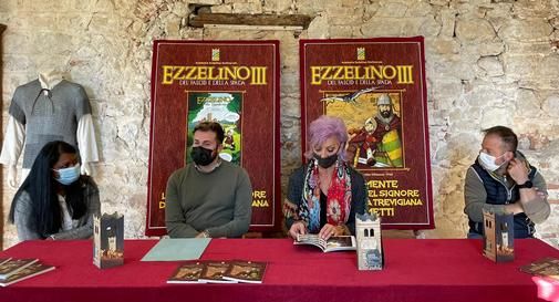 Presentazione del libro “Ezzelino III. Del falco e della spada”. Al centro il sindaco Marin e la presidente Martinello