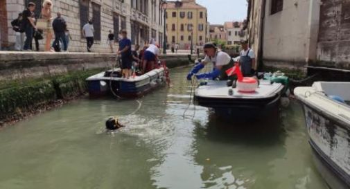 Nuova immersione dei gondolieri sub: 900 chilogrammi di rifiuti recuperati nei canali di Venezia